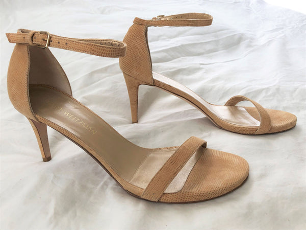 Stuart Weitzman Size 9.5 Nude Leather Strappy Sandals - CLEARANCE