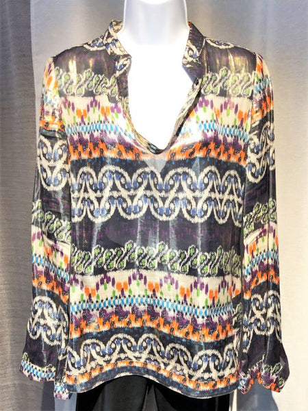 Tory Burch Size 4 Multi-Color Silk Metallic Top