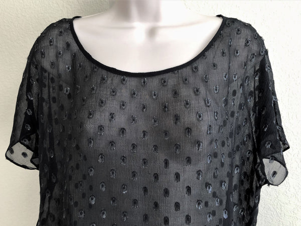 Ella Moss Anthropologie MEDIUM Black Silk Dots Top