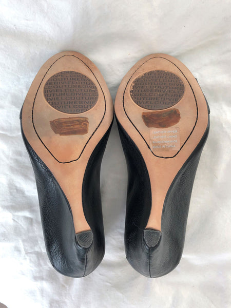 Biviel Couture Anthropologie Size 8 Sabana Black Leather Wedges