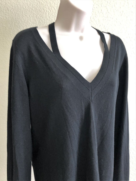 Theory Size Large Black Cut-out V-neck Top