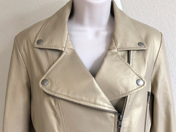 Identify Size 10 Gold Leather Moto Jacket