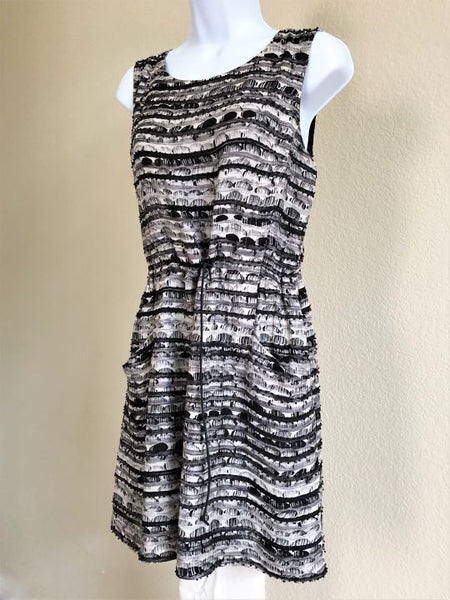Gryphon Medium Gray Beaded Linen Silk Dress - CLEARANCE