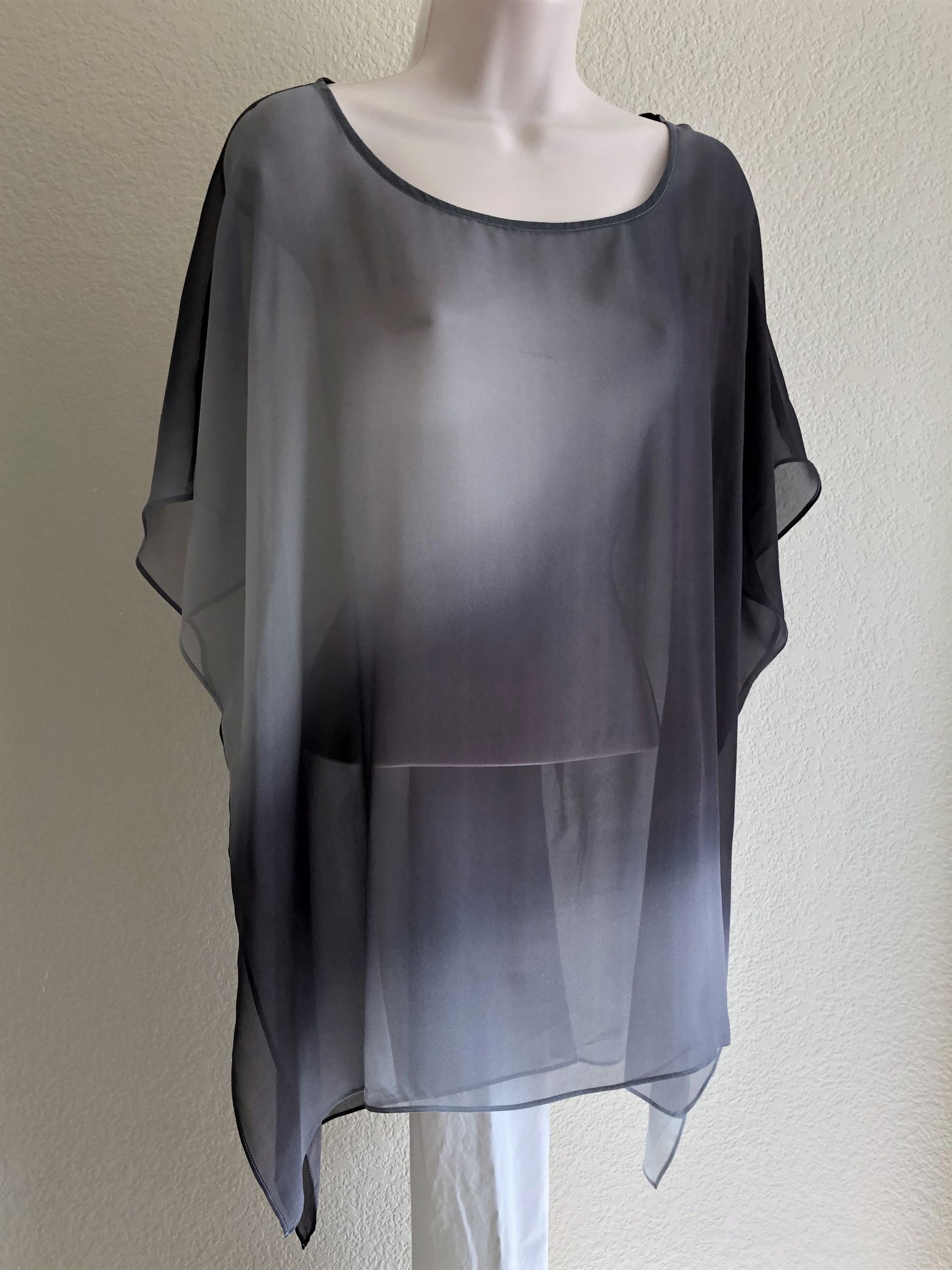 Eileen Fisher MEDIUM Gray Sheer Silk Tunic Top