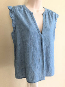 Joie SMALL Blaine Linen Blend Blue Chambray Top