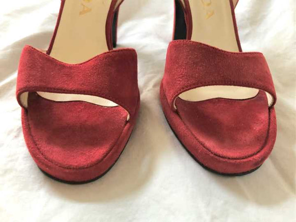 PRADA Authentic Size 6 Red Suede Sandals