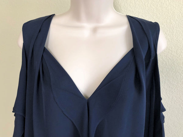 Kobi Halperin LARGE Mollie Cold Shoulder Navy Silk Top