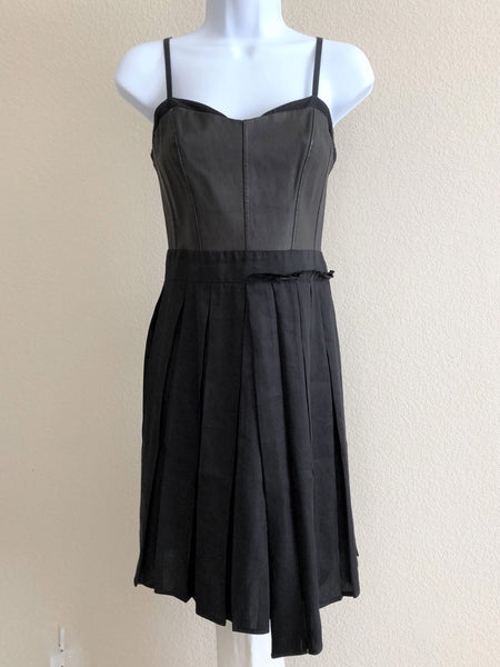 Rag & Bone Size 6 Black Leather Top Pleated Dress