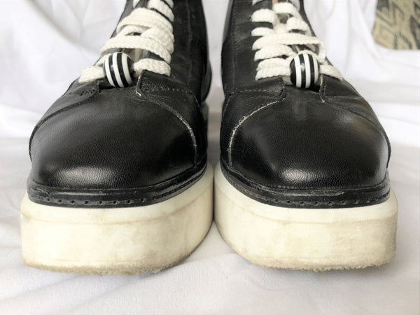 Oxitaly Size 8.5 Italian Black Leather Platform Sneakers