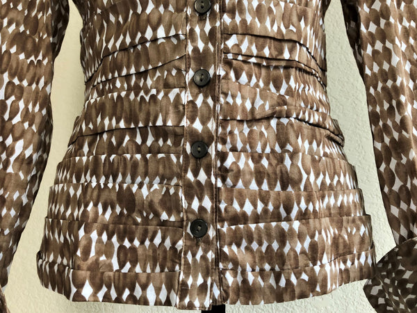 WORTH Size 2 Brown Print Ruched Blouse