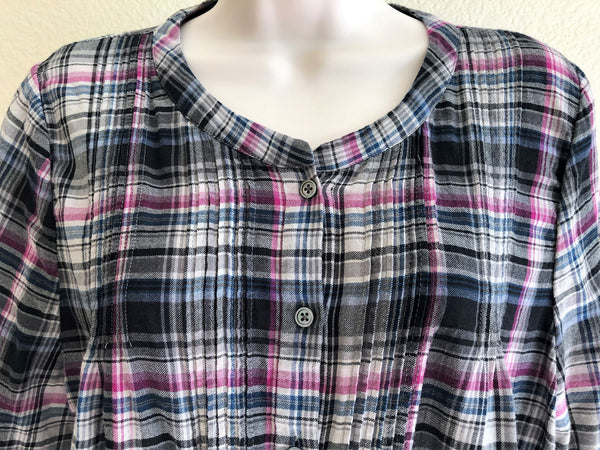 Joie LARGE Gray Plaid Cotton Shirt