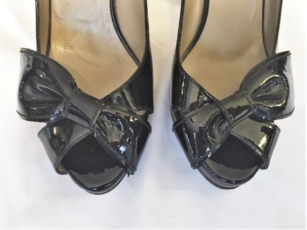 Valentino Authentic Size 7.5 Black Patent Leather Slingbacks