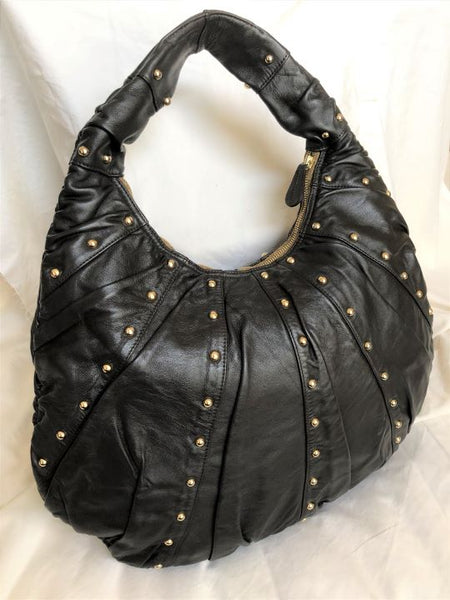 Goldenbleu Black Leather Studded Hobo