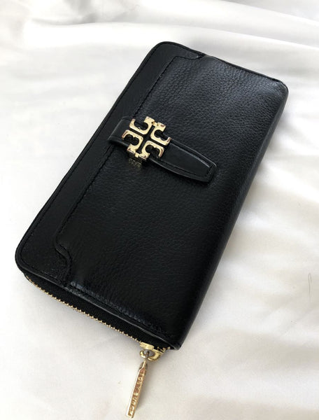 Tory Burch Black Leather Zip Around Wallet