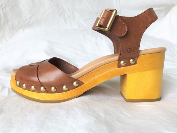 UGG Size 6 Janie Caramel Leather Sandals