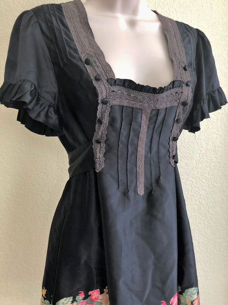 Free People Size 6 Black Silk Floral Top