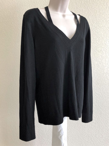 Theory Size Large Black Cut-out V-neck Top