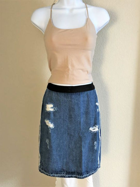 Sandro SMALL Blue Denim Distressed Skirt