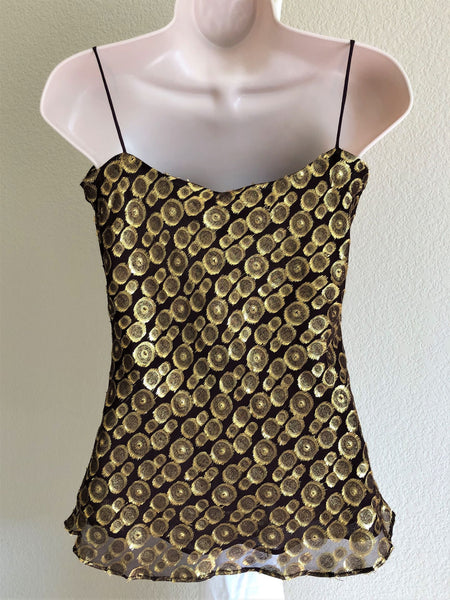 Milly Size 6 Brown and Gold Silk Cami