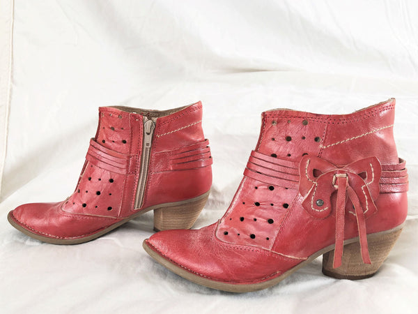 Khris Size 5.5 Red Leather Bootie - CLEARANCE