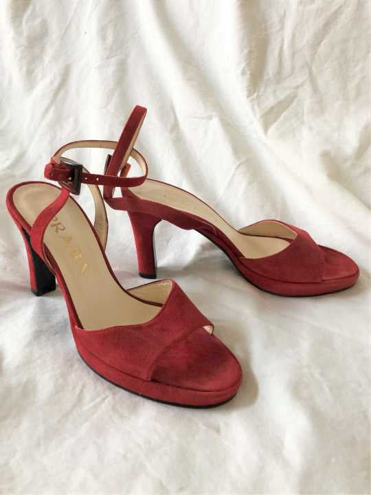 PRADA Authentic Size 6 Red Suede Sandals