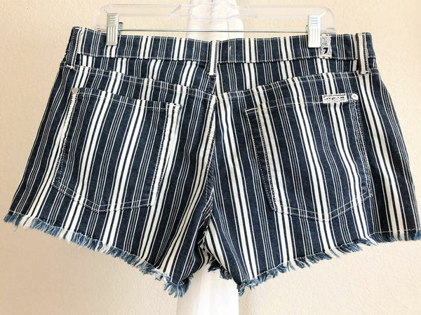 7 for All Mankind Size 10 Denim Striped Shorts