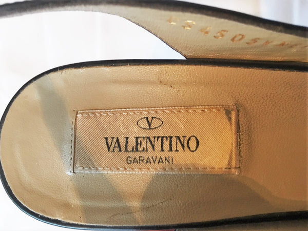 Valentino Authentic Size 7.5 Black Patent Leather Slingbacks