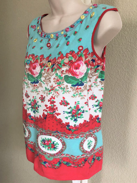Blumarine SMALL Vintage Blue and Red Floral Top