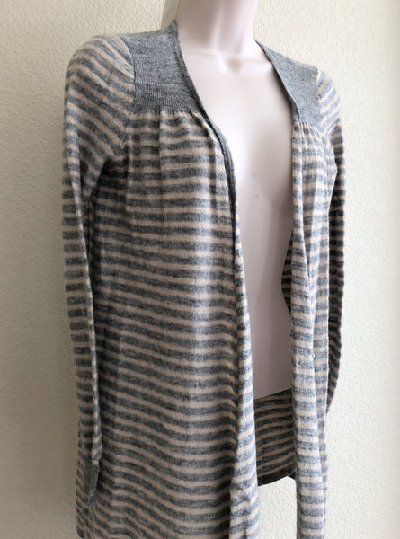 Rebecca Taylor MEDIUM Gray Stripe Wool Blend Cardigan