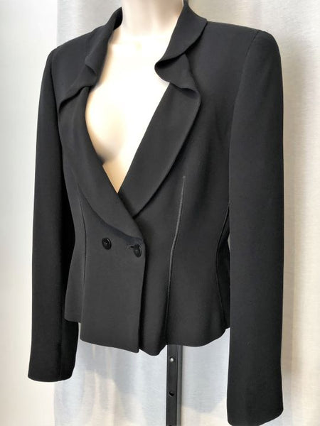 Armani Collezioni Size 6 Black Silk Blazer