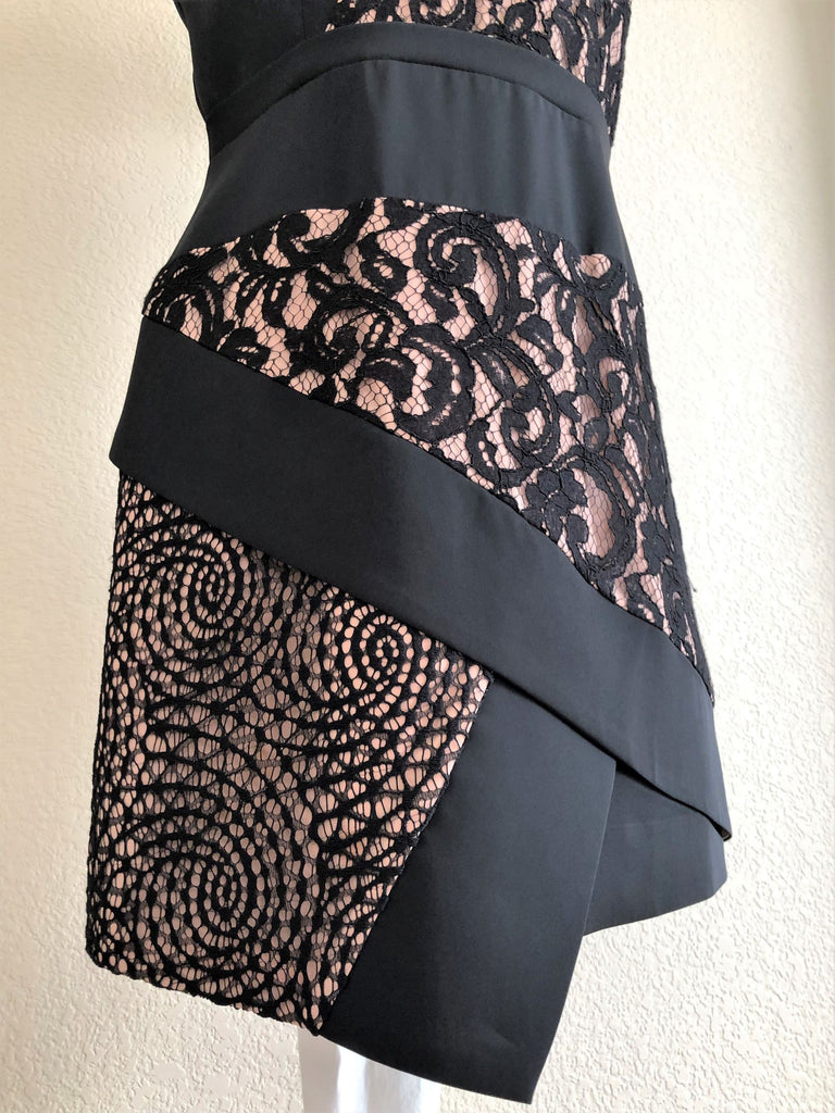 bcbg black and nude dress BCBGMaxazria Size 10 Dalia Black and Nude Lace Dress FABULUX