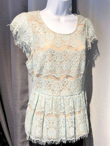 Maeve Anthropologie SMALL Katrine Blue Lace Peplum Top - CLEARANCE