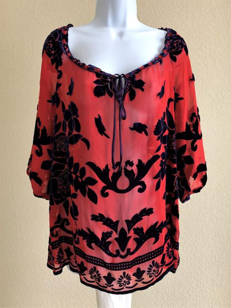 Hale Bob Size Small Red and Blue Floral Top