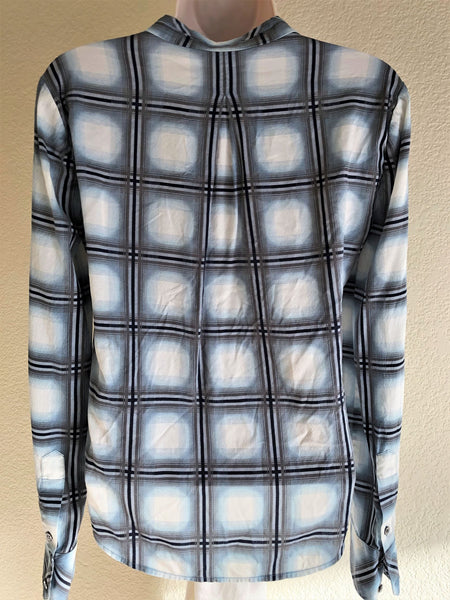 BCBGMaxazria Size XS Blue Silk Plaid Top