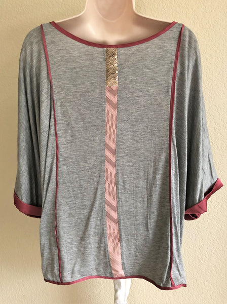 Tiny Anthropologie LARGE Gray and Mauve Top