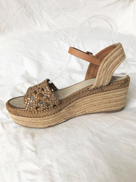 Tory Burch Size 8.5 Tan Woven Wedge Sandals