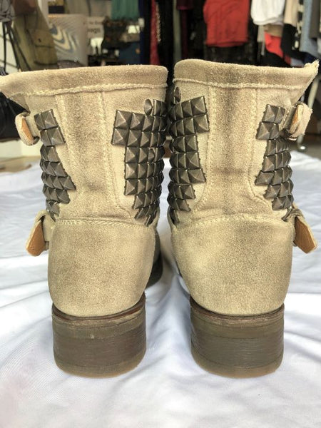 ASH Size 6 Titan Beige Suede Studded Moto Boots