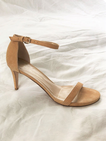 Stuart Weitzman Size 9.5 Nude Leather Strappy Sandals - CLEARANCE