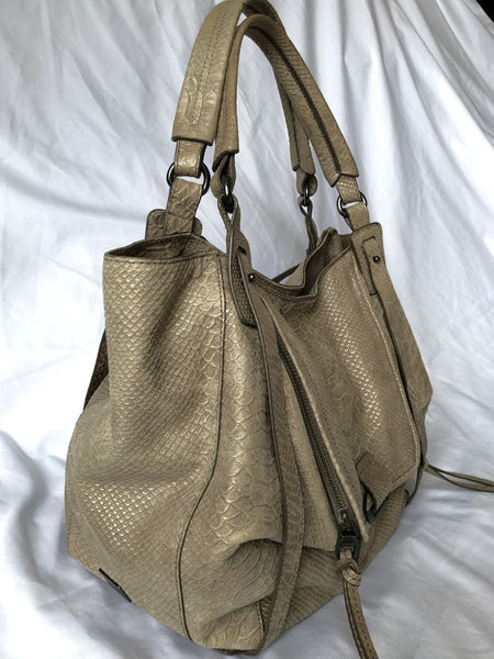 kooba Jonnie Gray Leather Snakeskin Bag