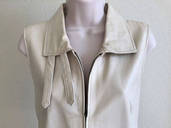 BCBGMaxazria LARGE Cream Leather Vest