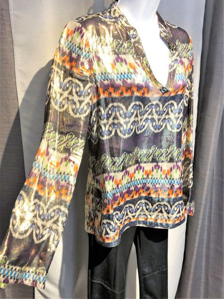 Tory Burch Size 4 Multi-Color Silk Metallic Top