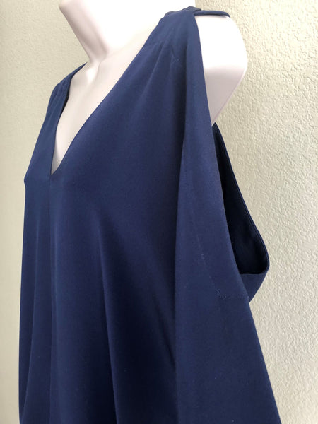 Ramy Brook Size Large Silk Navy Cold Shoulder Top