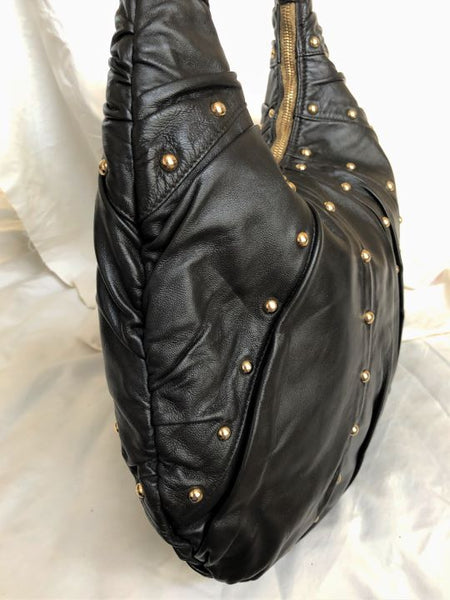 Goldenbleu Black Leather Studded Hobo