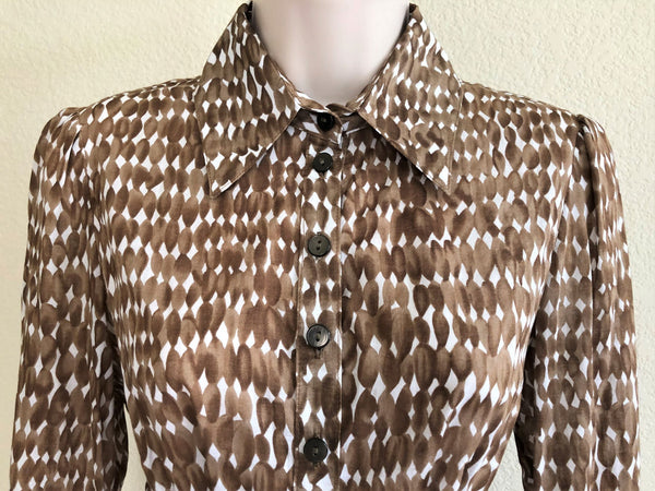 WORTH Size 2 Brown Print Ruched Blouse