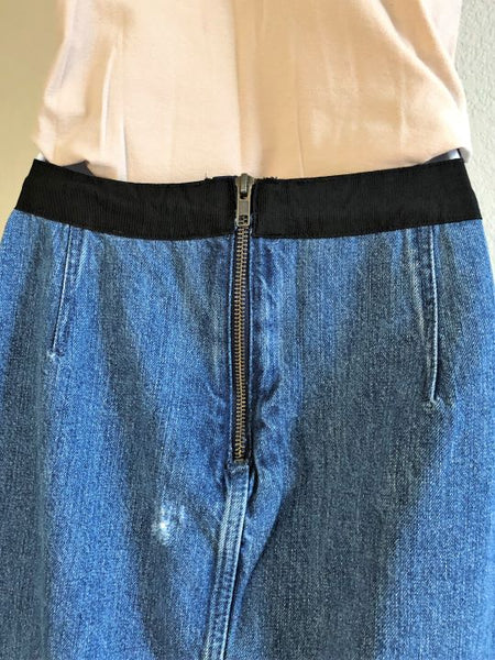 Sandro SMALL Blue Denim Distressed Skirt