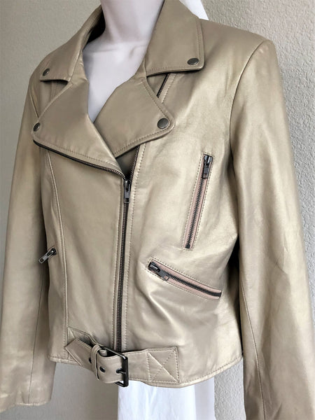 Identify Size 10 Gold Leather Moto Jacket