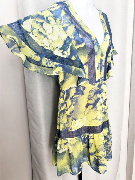 BCBGMaxazria Size 12 Blue and Yellow Floral Dress