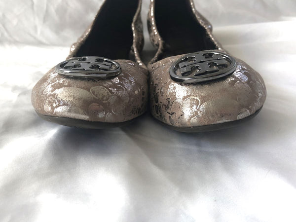 Tory Burch Heidi Size 9.5 Metallic Leather Flats