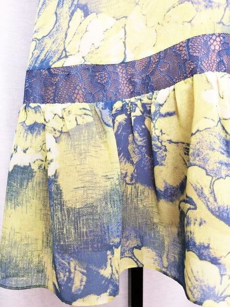 BCBGMaxazria Size 12 Blue and Yellow Floral Dress