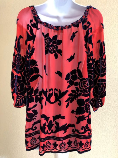 Hale Bob Size Small Red and Blue Floral Top
